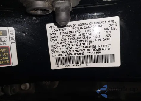 2015 Honda Cr-V Ex-L from USA, damaged, VIN 2HKRM4H74FH668982